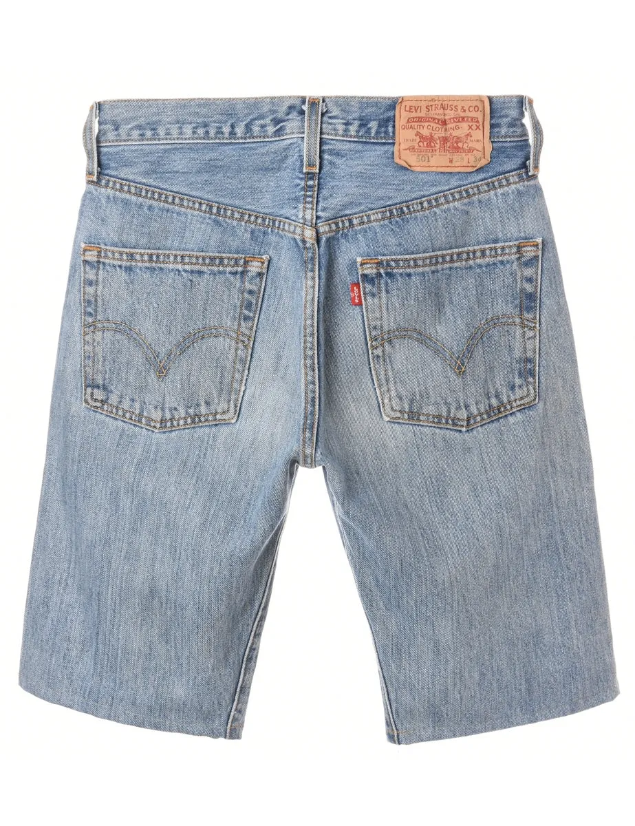 Label Hemmed Denim Shorts