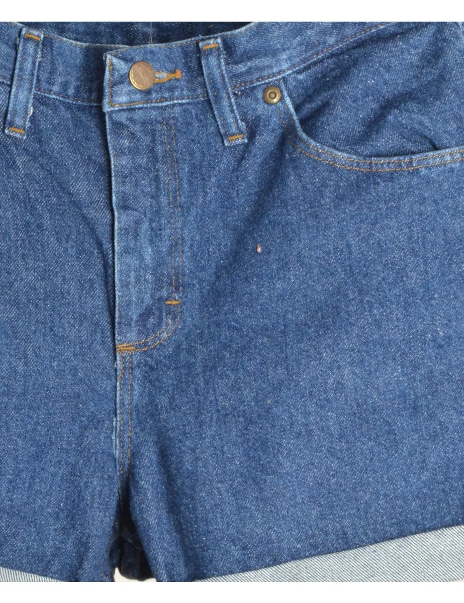 Label Rolled Hem Stone Wash Denim Shorts
