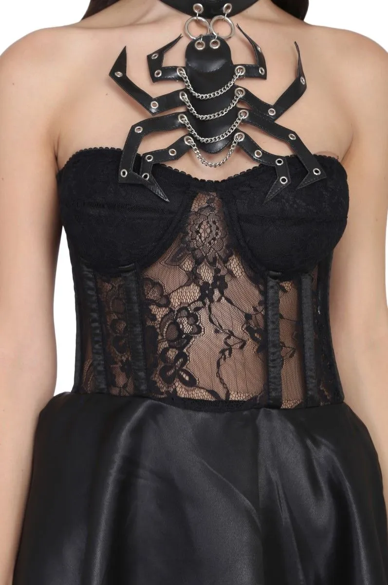 Ladies black mesh gothic one piece dress