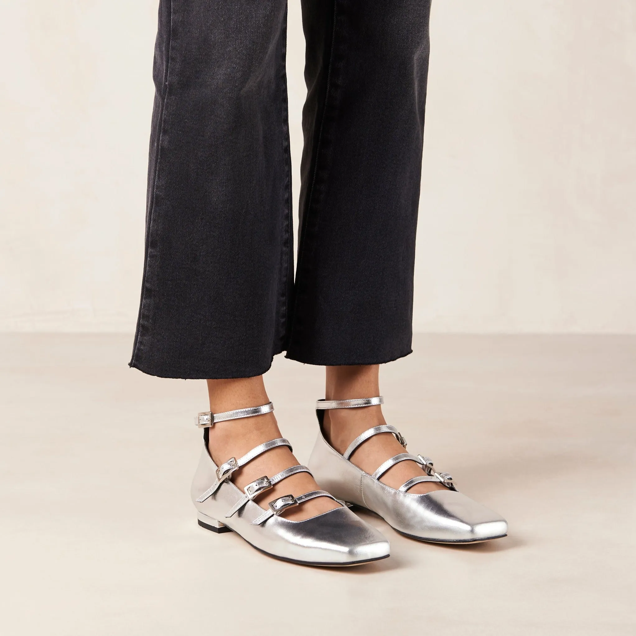 Luke Shimmer Silver Leather Ballet Flats