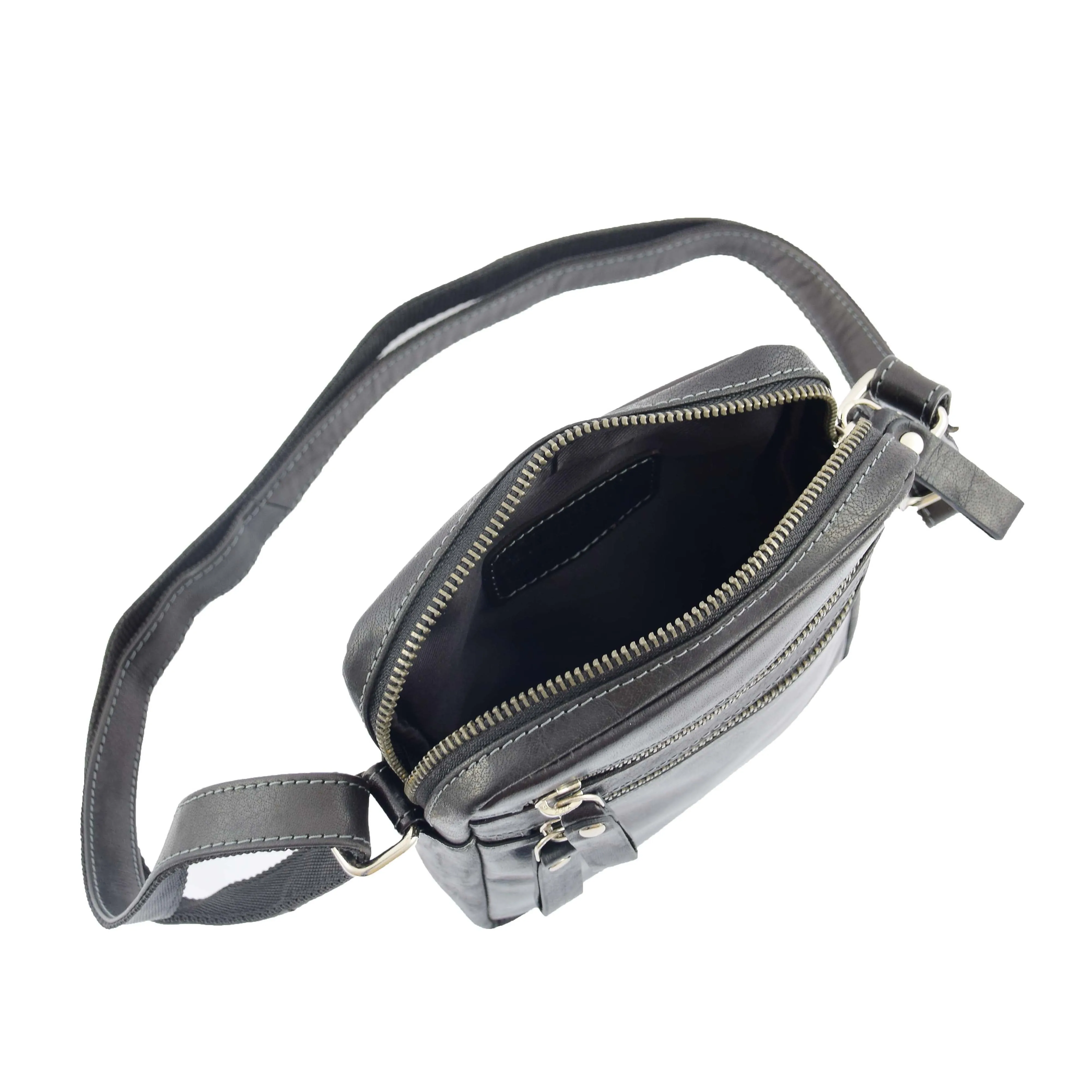 Luxury Black Leather Unisex Cross Body Flight Bag Small Pouch Sunny