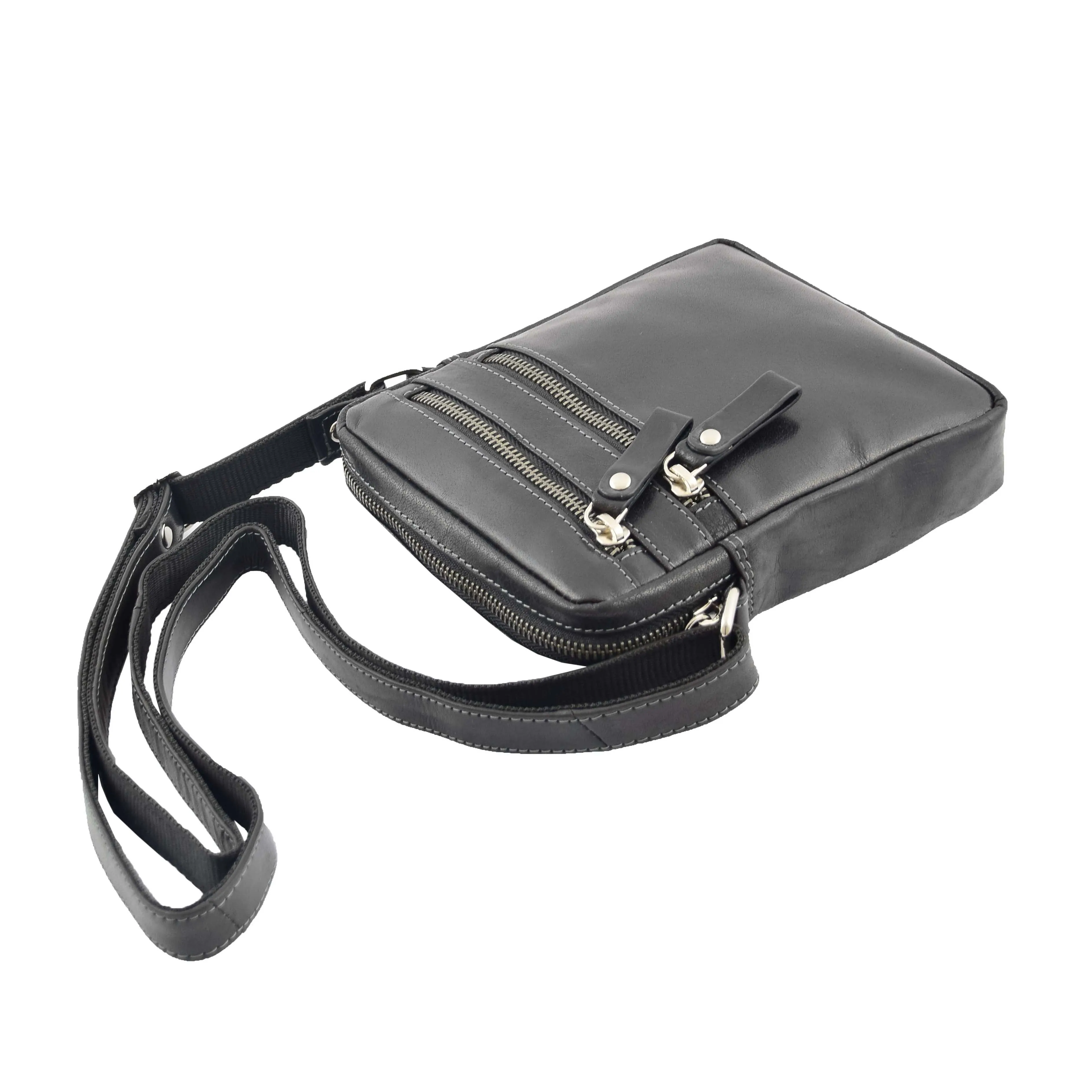 Luxury Black Leather Unisex Cross Body Flight Bag Small Pouch Sunny