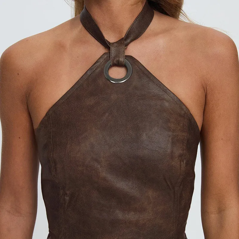 Mila Faux Leather Halter Top