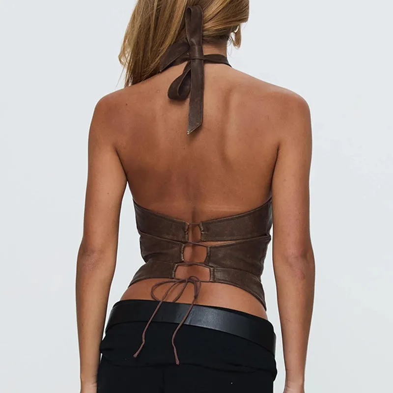 Mila Faux Leather Halter Top