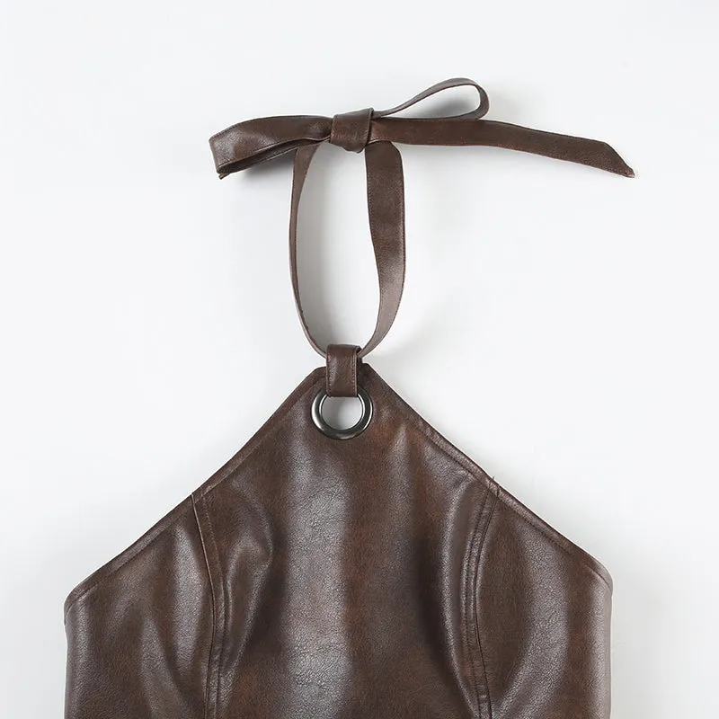 Mila Faux Leather Halter Top