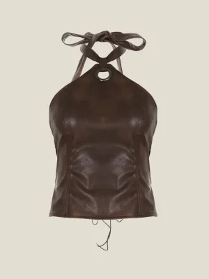 Mila Faux Leather Halter Top