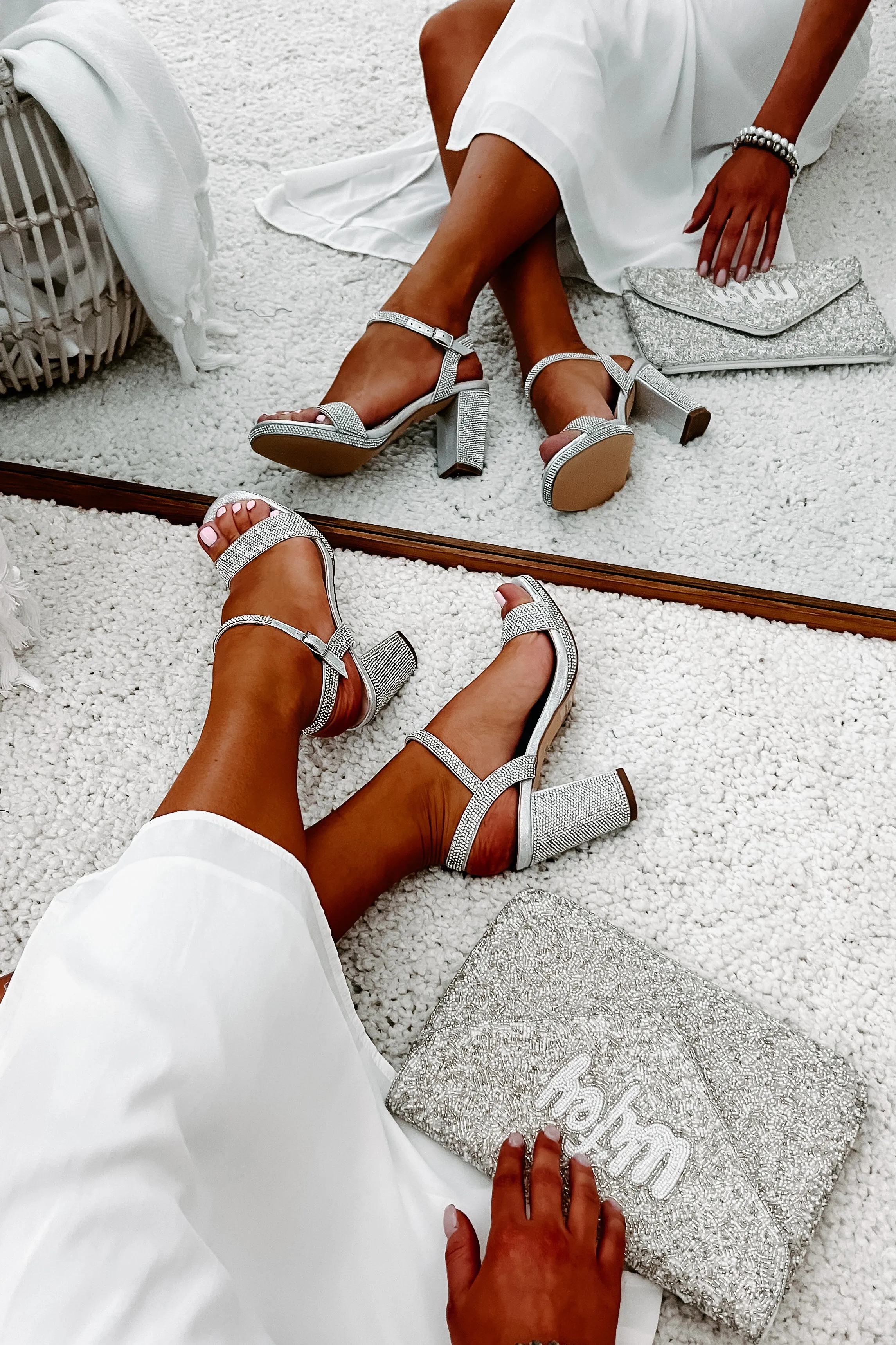 Miss Bling Rhinestone Block Heels (Silver)
