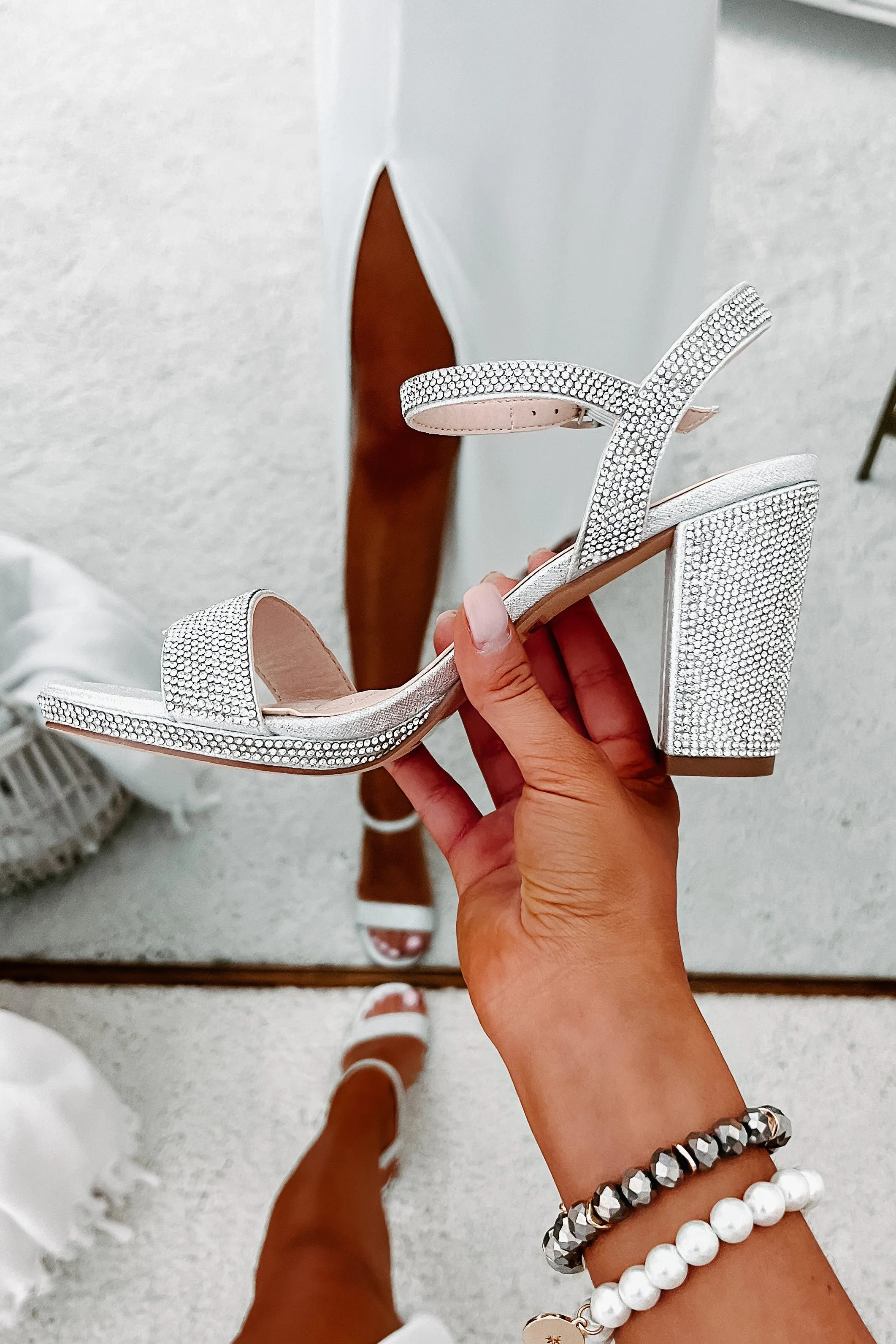 Miss Bling Rhinestone Block Heels (Silver)