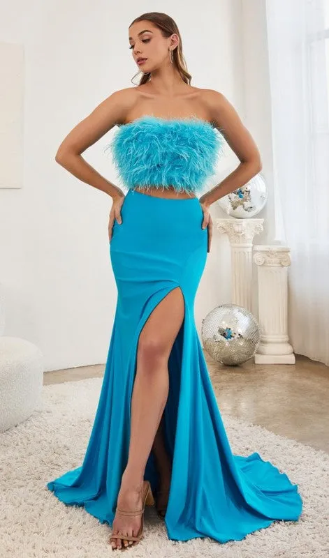 Ocean Blue Two Piece Feather Dress