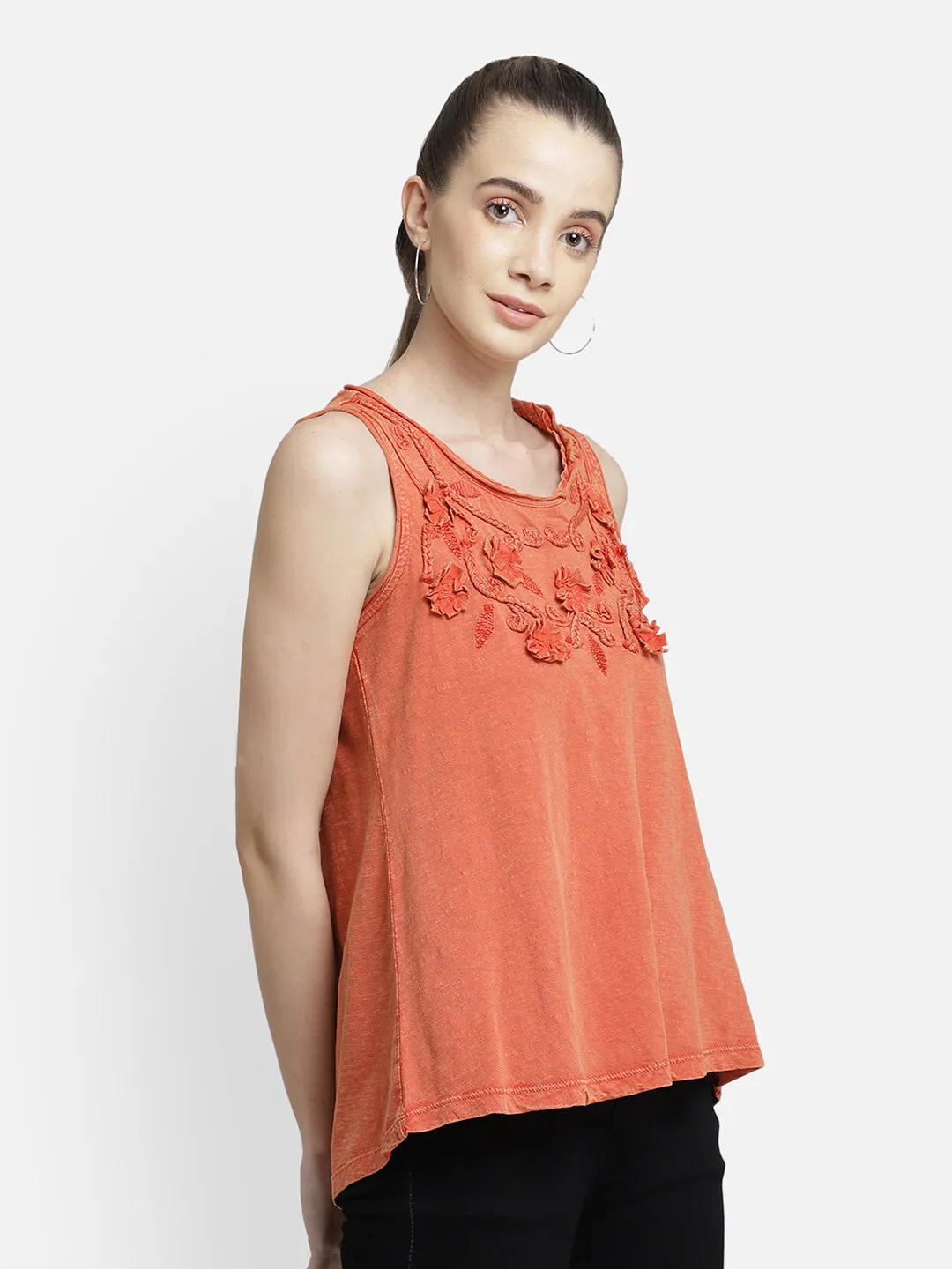 Orange applique viscose top