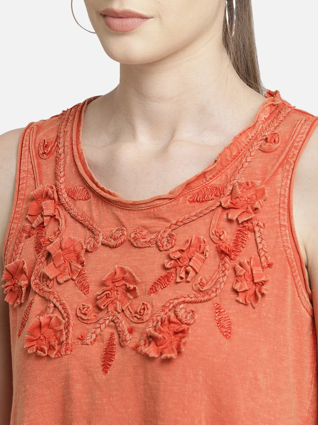 Orange applique viscose top