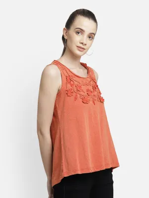 Orange applique viscose top