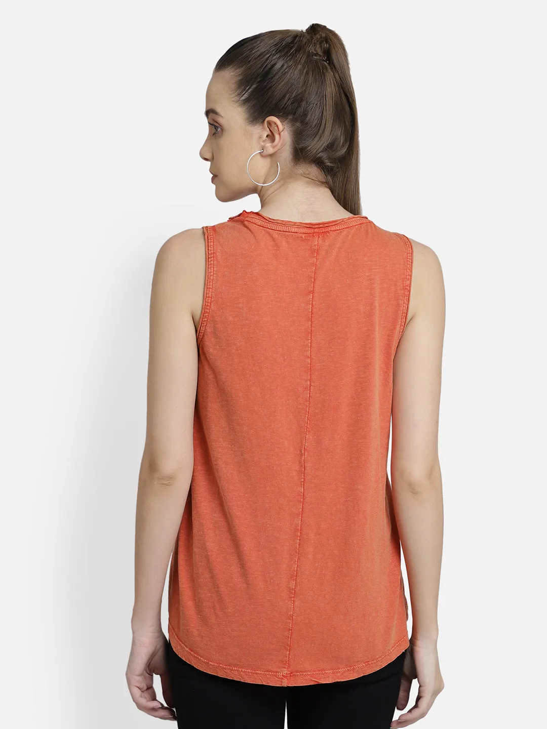 Orange applique viscose top
