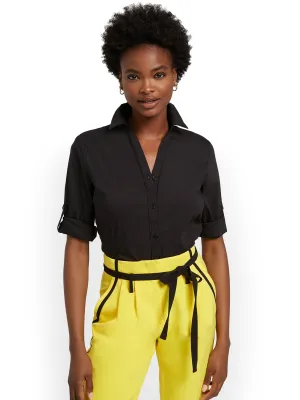 Petite Madison Piped Button-Front Secret Snap Shirt