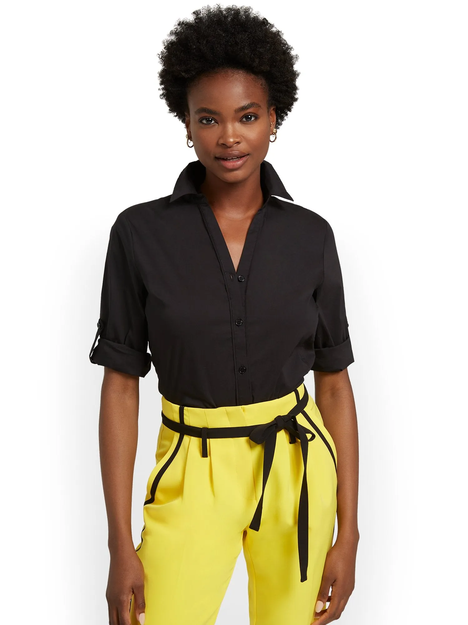 Petite Madison Piped Button-Front Secret Snap Shirt