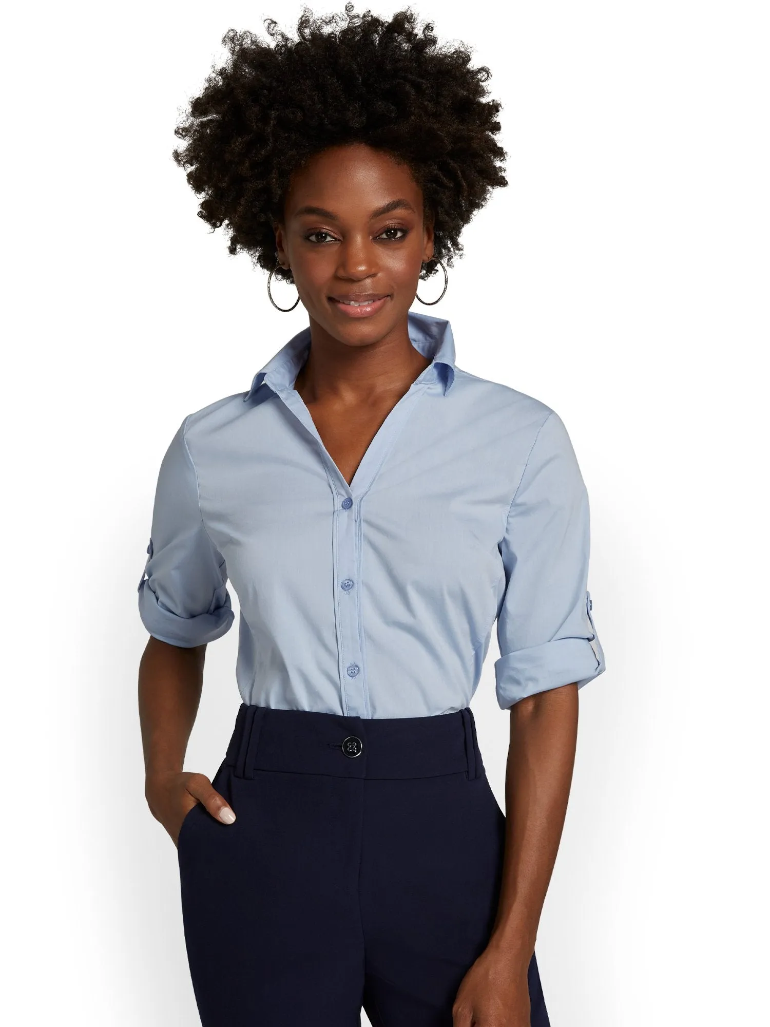 Petite Madison Piped Button-Front Secret Snap Shirt