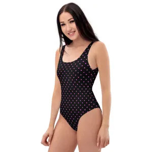 Pink Dots One-Piece Swimsuit, Women's Polka Dots Modern Cute Swimwear-Made in USA/EU