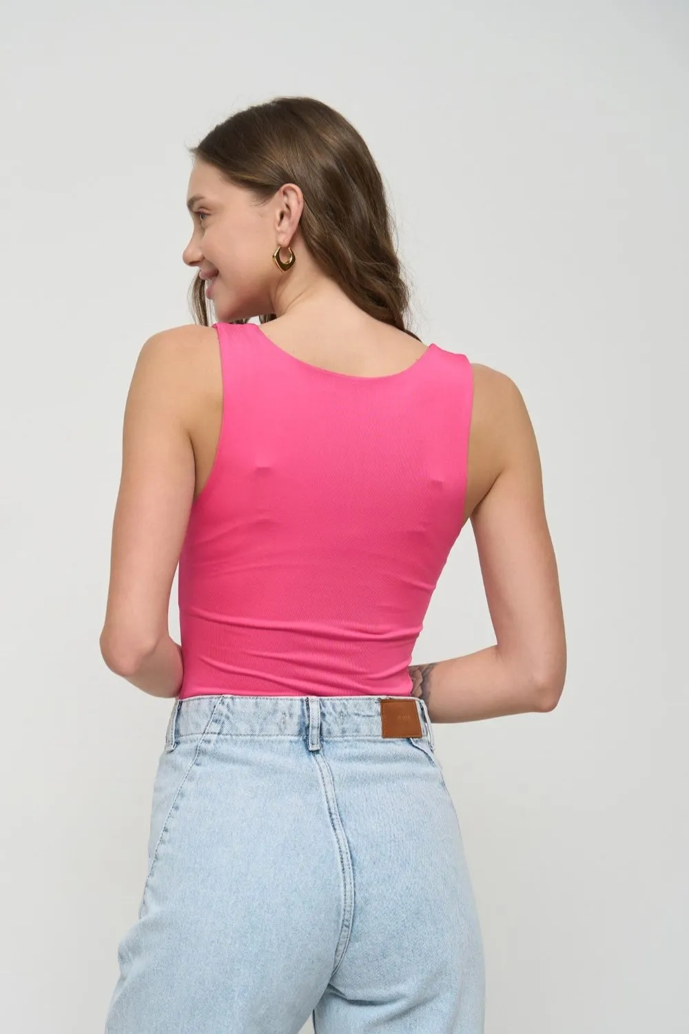 Pink Square Neck Tank Top
