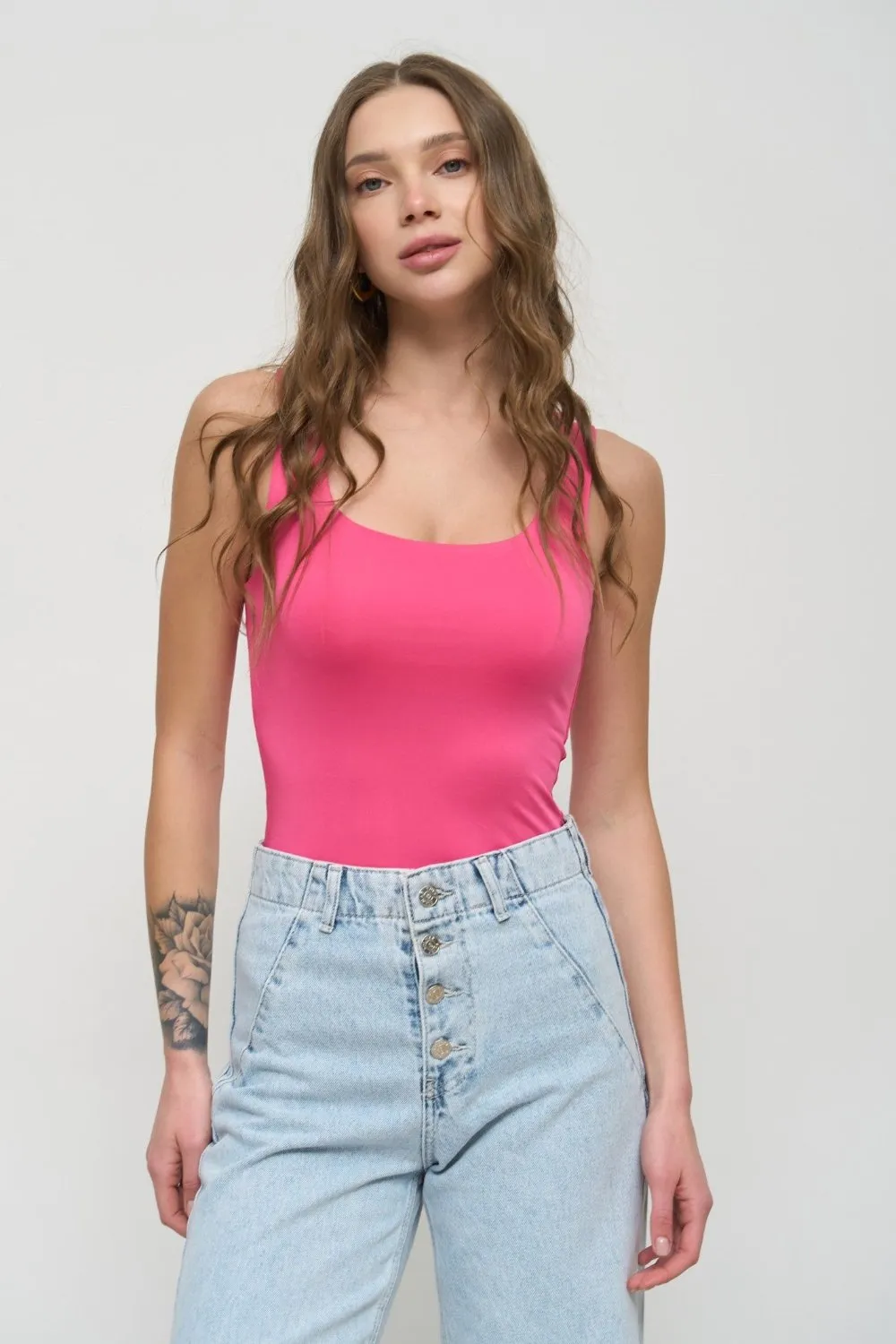 Pink Square Neck Tank Top