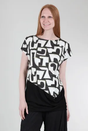 Puzzle Print Top, Black Multi