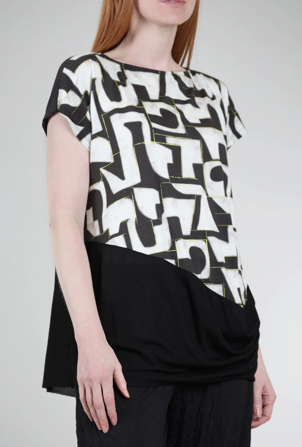 Puzzle Print Top, Black Multi