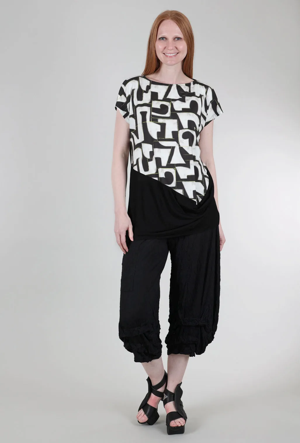 Puzzle Print Top, Black Multi