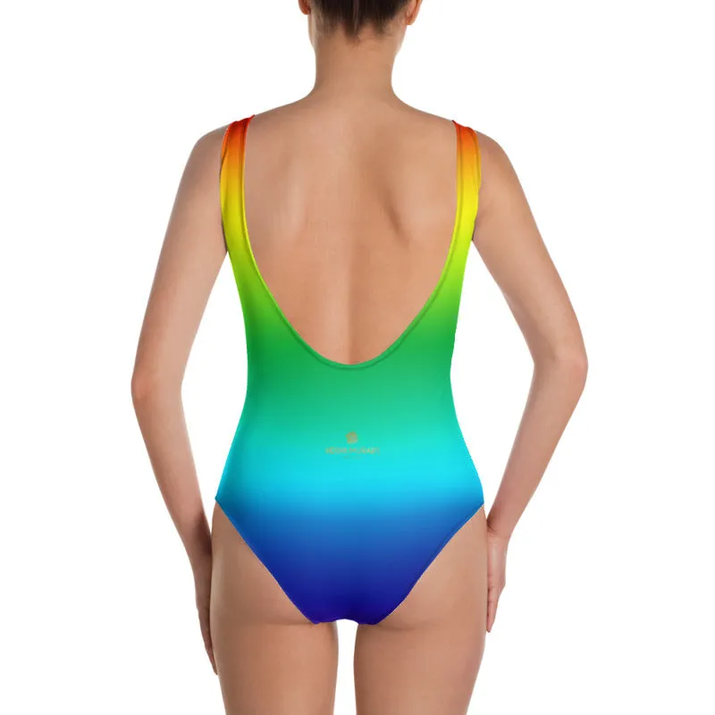 Rainbow Ombre Women's Swimwear, Bright Colorful One-Piece Swimsuit-Made in USA/EU