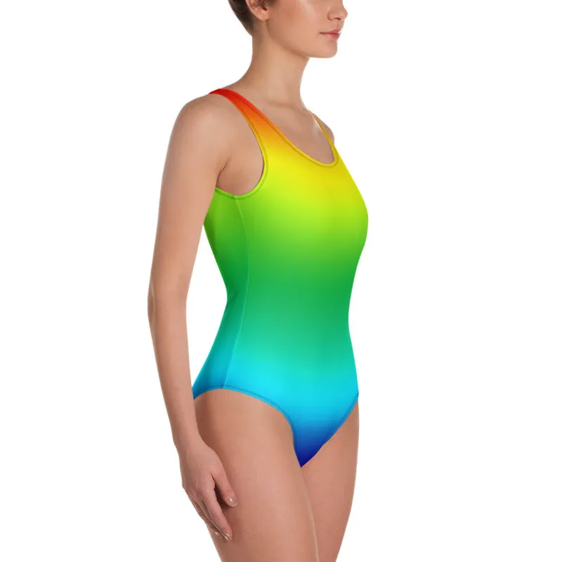 Rainbow Ombre Women's Swimwear, Bright Colorful One-Piece Swimsuit-Made in USA/EU