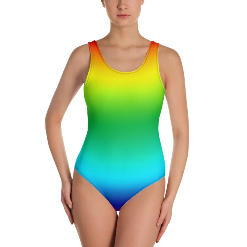 Rainbow Ombre Women's Swimwear, Bright Colorful One-Piece Swimsuit-Made in USA/EU