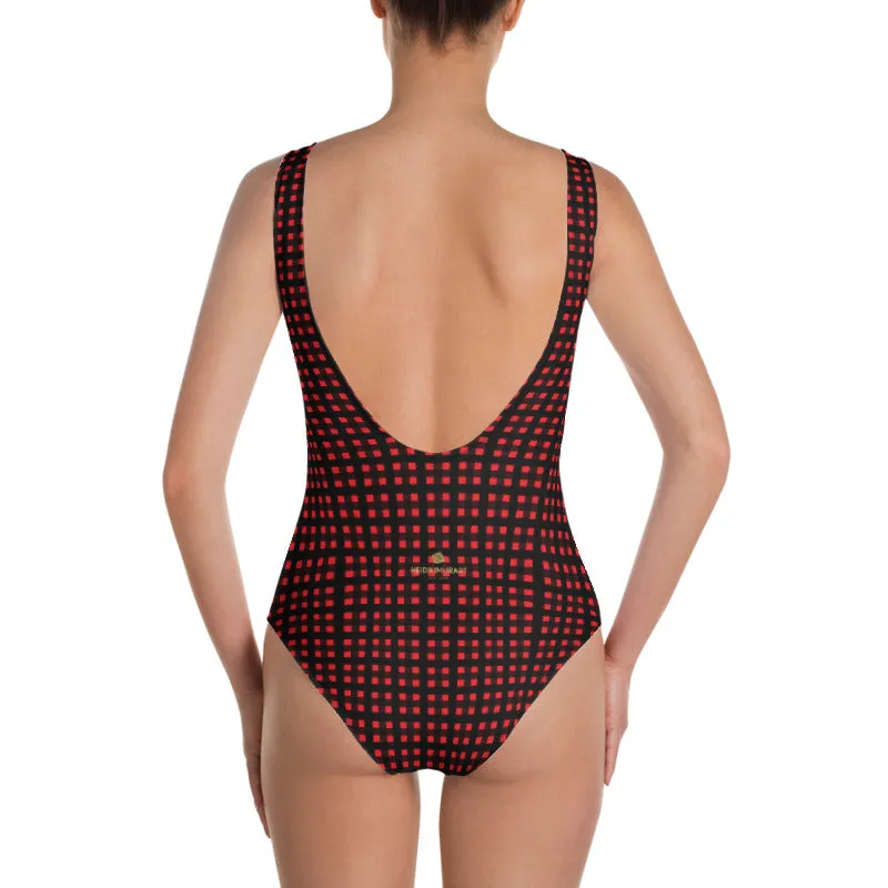 Red Buffalo Plaid Women's Swimwear, Classic One-Piece Plaid Swimwear-Made in USA/EU
