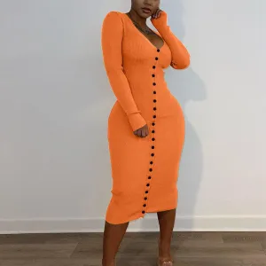 Ribbed Button Down Midi Dress