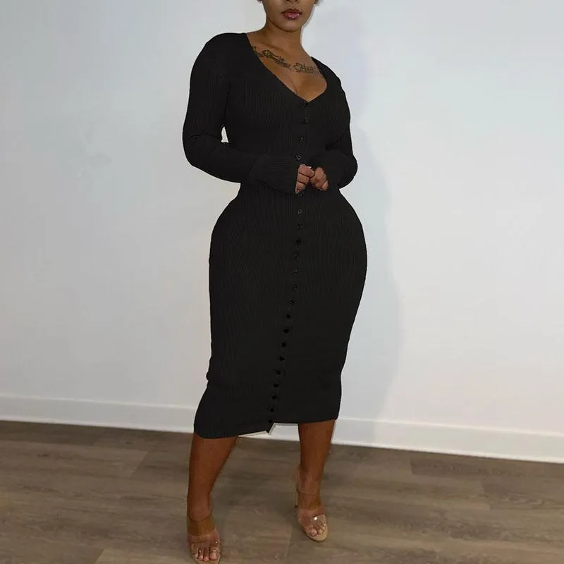 Ribbed Button Down Midi Dress