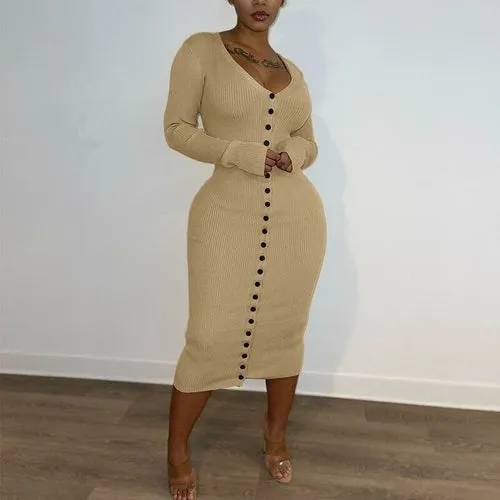 Ribbed Button Down Midi Dress