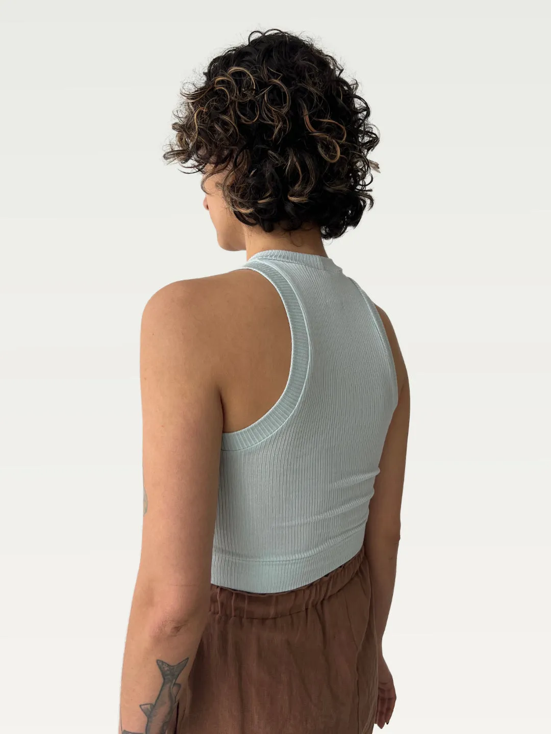 Ribbed Halter Tank in Ice Cube Blue