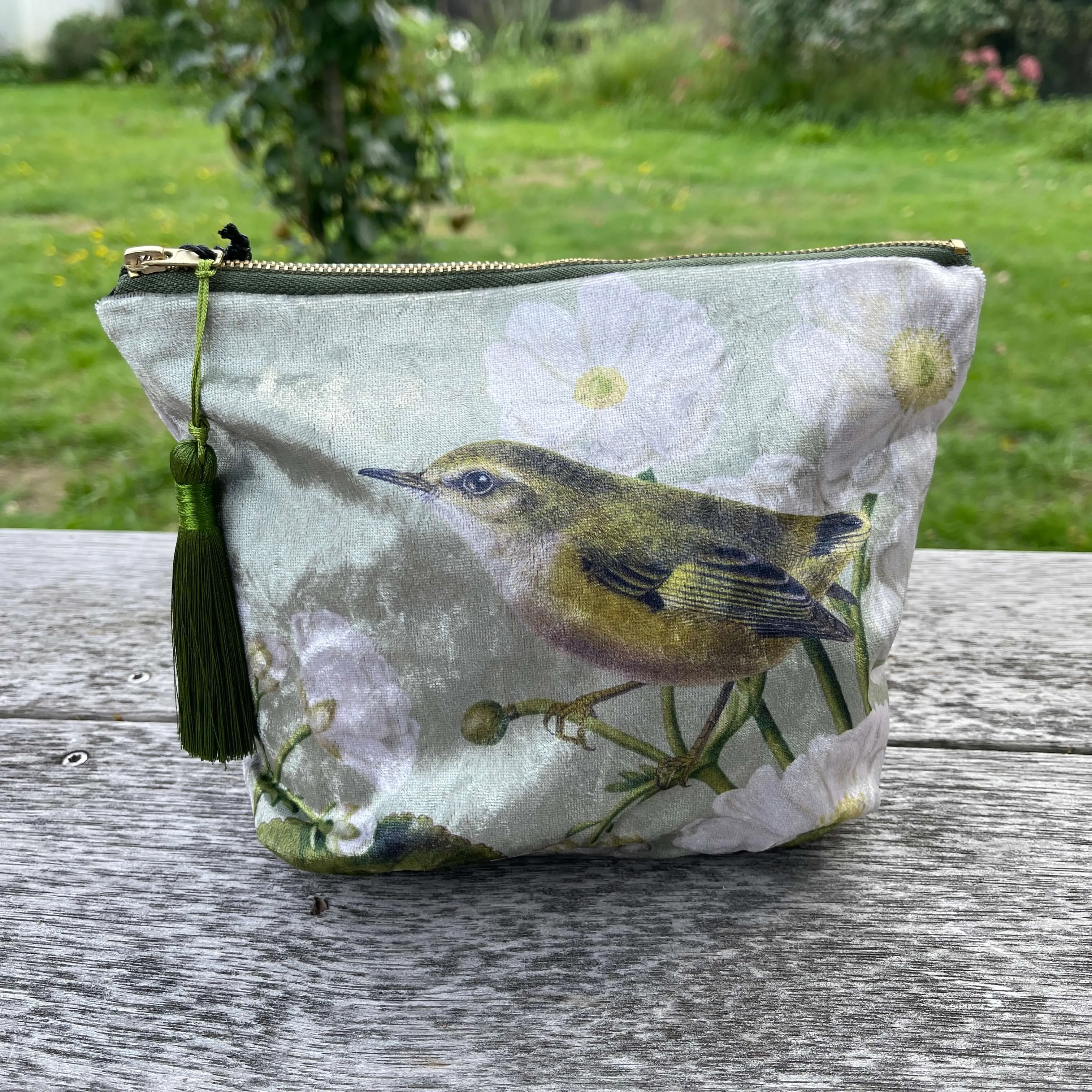 Rifleman and Mt Cook Lily Velvet Cosmetic Bag