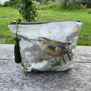 Rifleman and Mt Cook Lily Velvet Cosmetic Bag