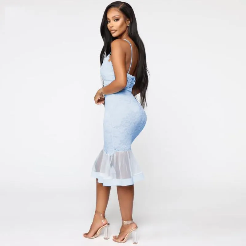 Ruffles Lace Mermaid Bodycon Dress