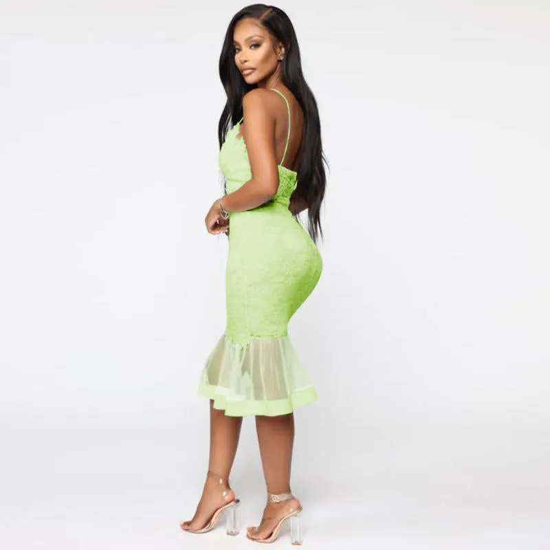 Ruffles Lace Mermaid Bodycon Dress