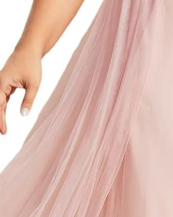 Sleeveless Sequin Ribbon Waist Tulle High Low Evening Dress | Pink