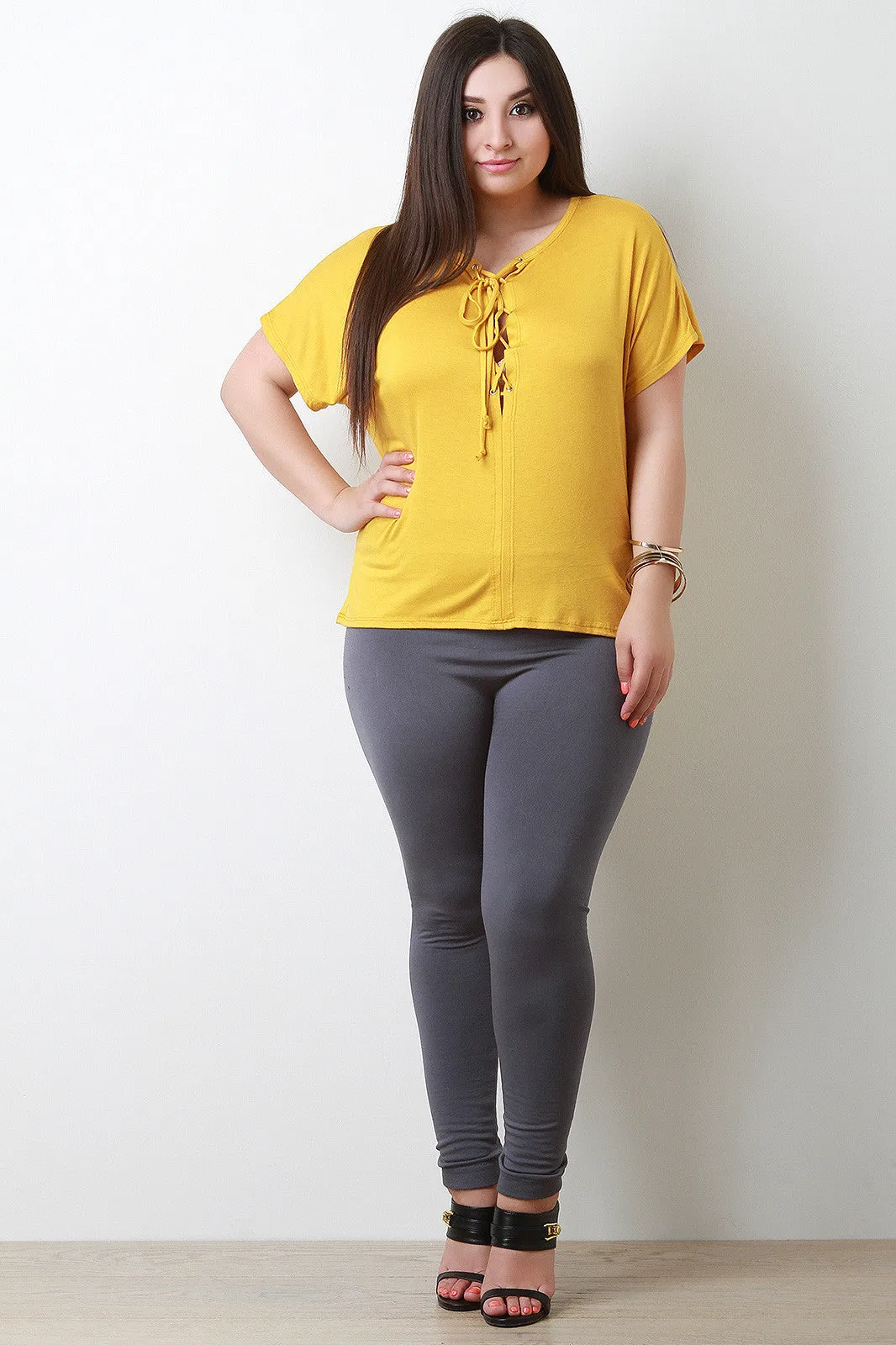 Smooth Deep-V Corset Lace-Up Top