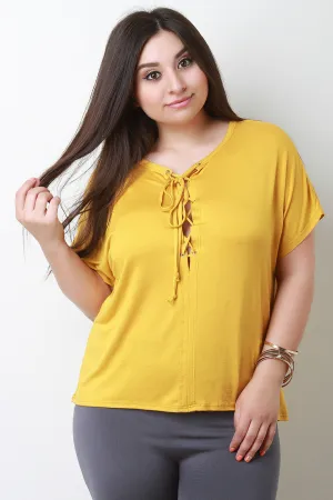 Smooth Deep-V Corset Lace-Up Top