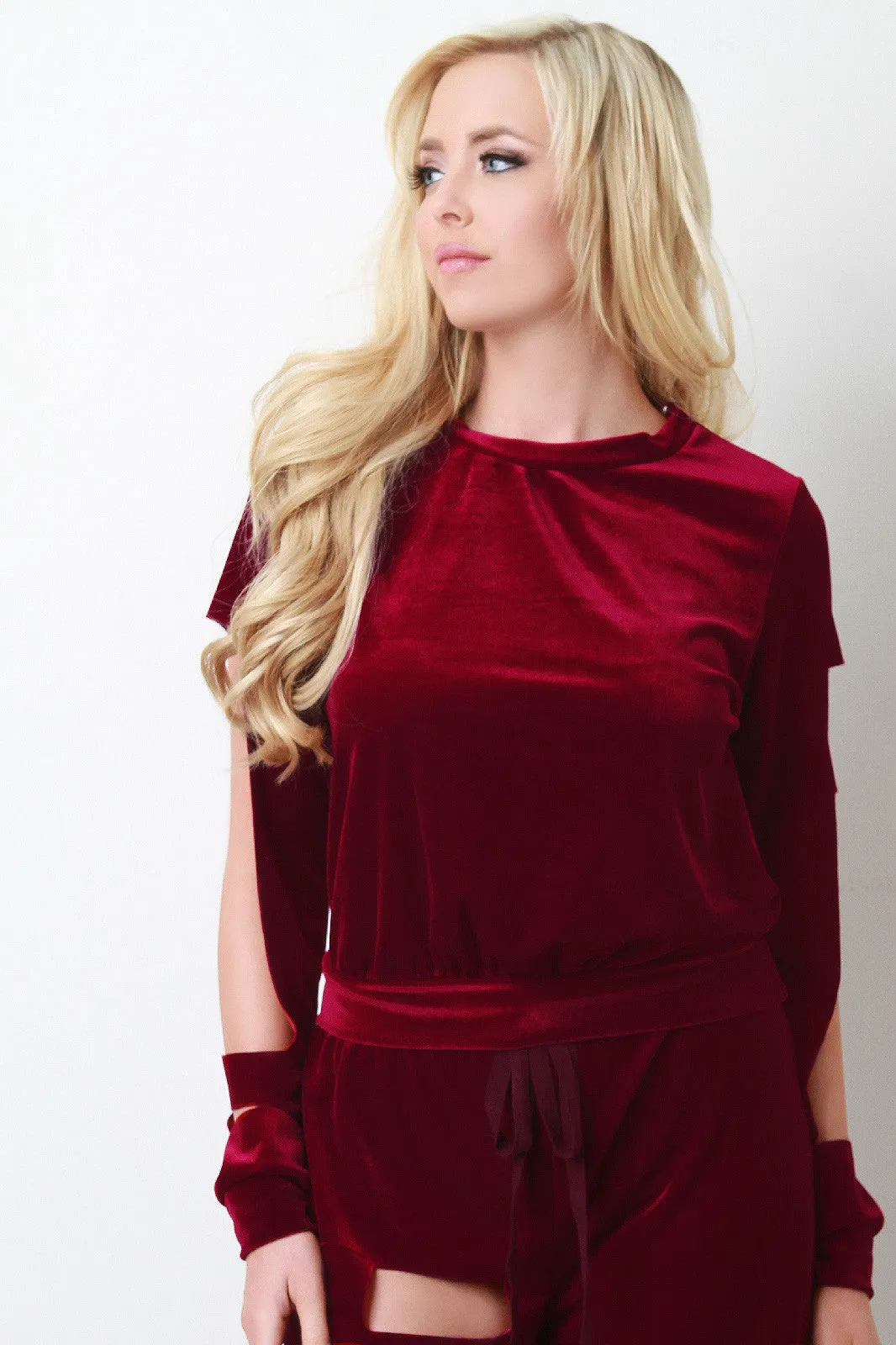 Smooth Velvet Cutout Long Sleeve Top
