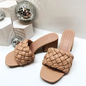 Style the Way Mini Block Heels with Thick Basket Weave Strap in Nude