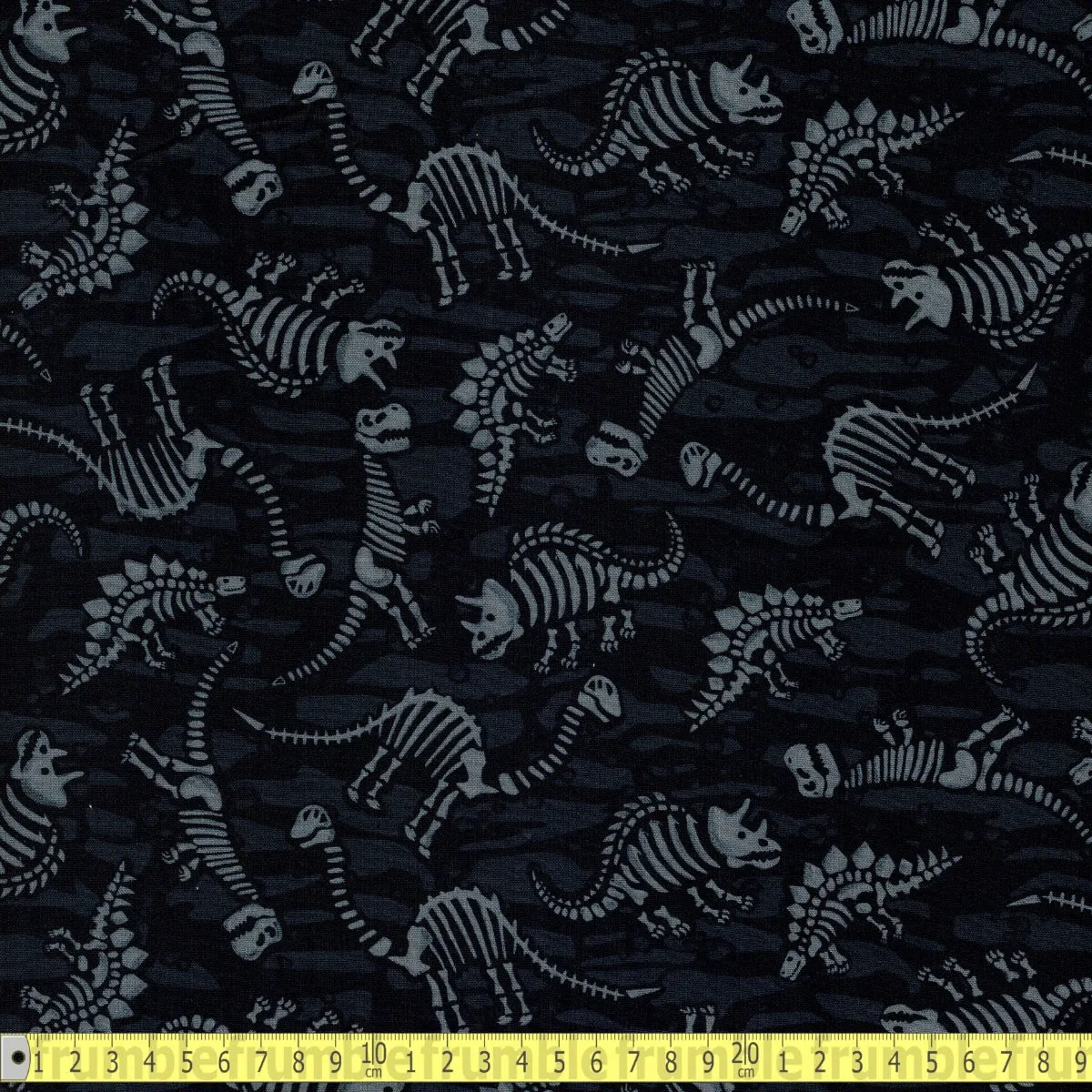 Timeless Treasures - Dino Skeleton Fossils - Black
