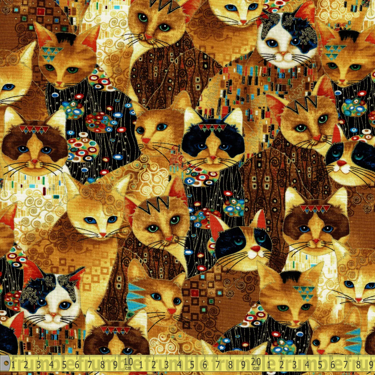 Timeless Treasures Fabric - Metallic Klimt Cats - Gold