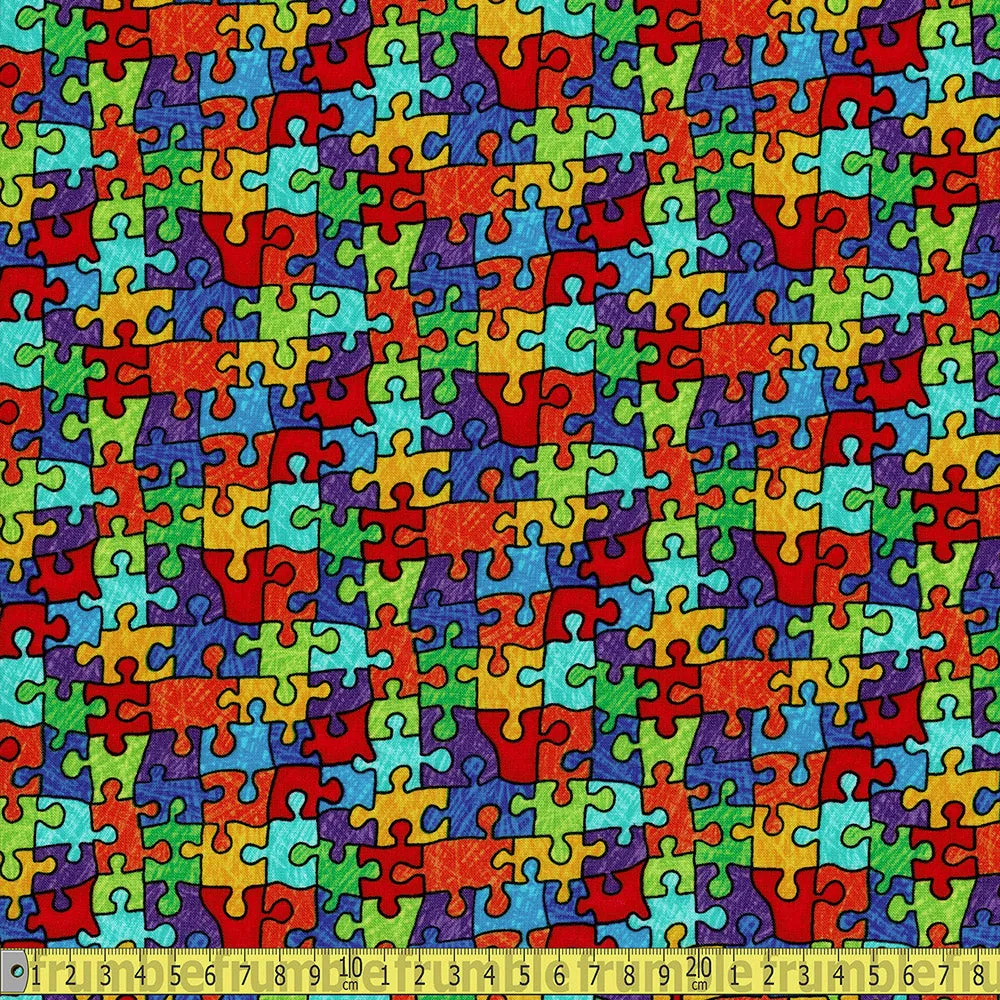 Timeless Treasures Fabric - Puzzle Pieces - Bright
