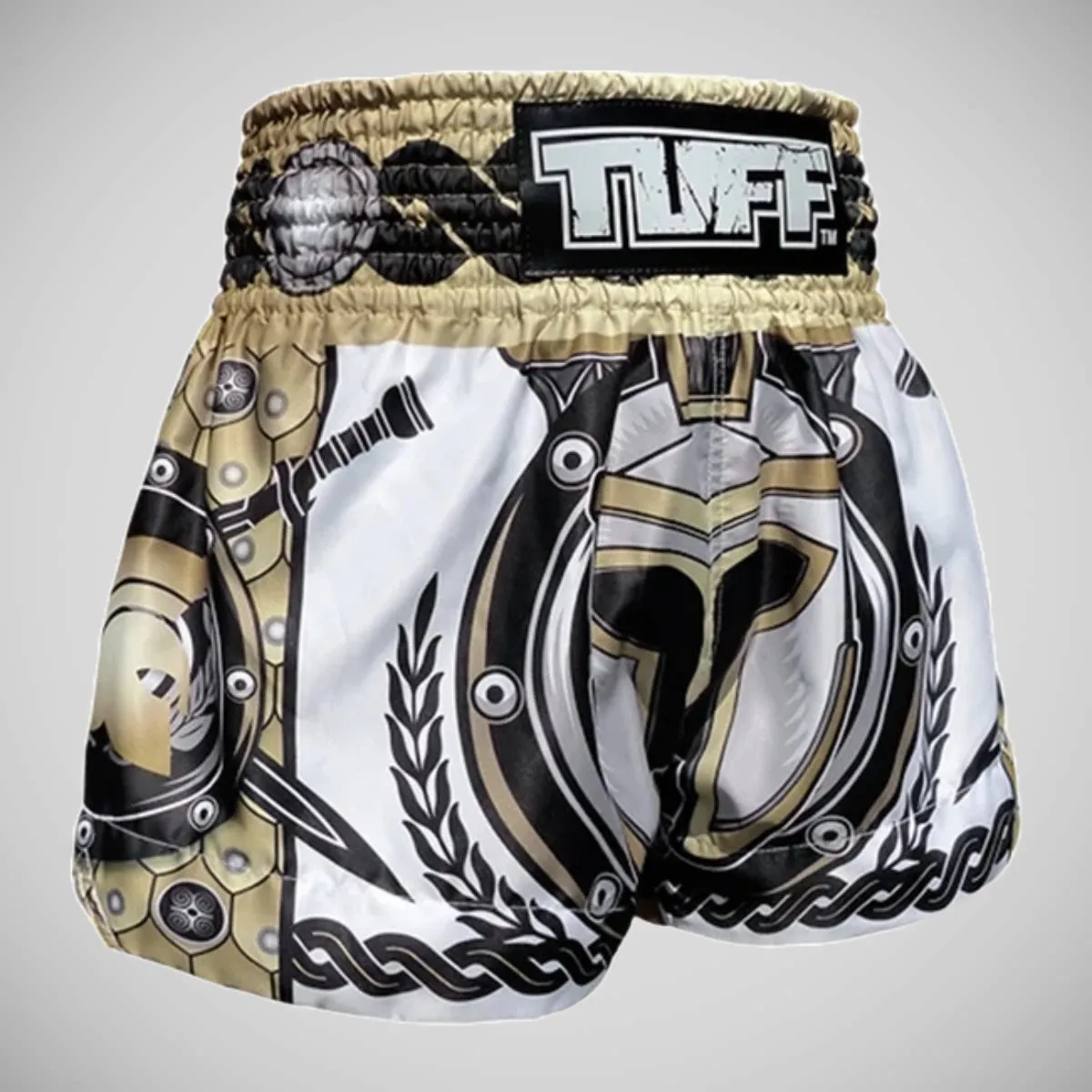 TUFF Sport MS634 Golden Gladiator in White Muay Thai Shorts