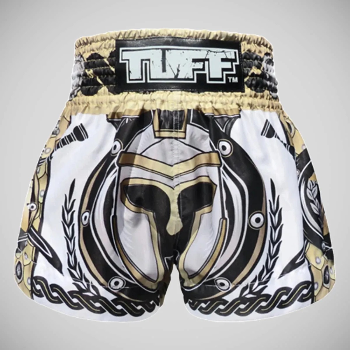TUFF Sport MS634 Golden Gladiator in White Muay Thai Shorts