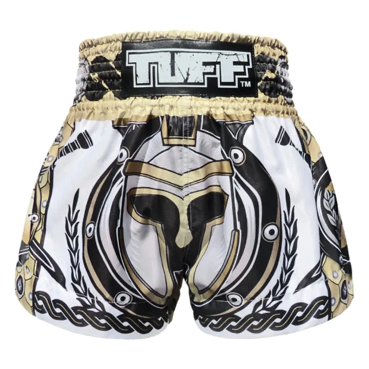 TUFF Sport MS634 Golden Gladiator in White Muay Thai Shorts