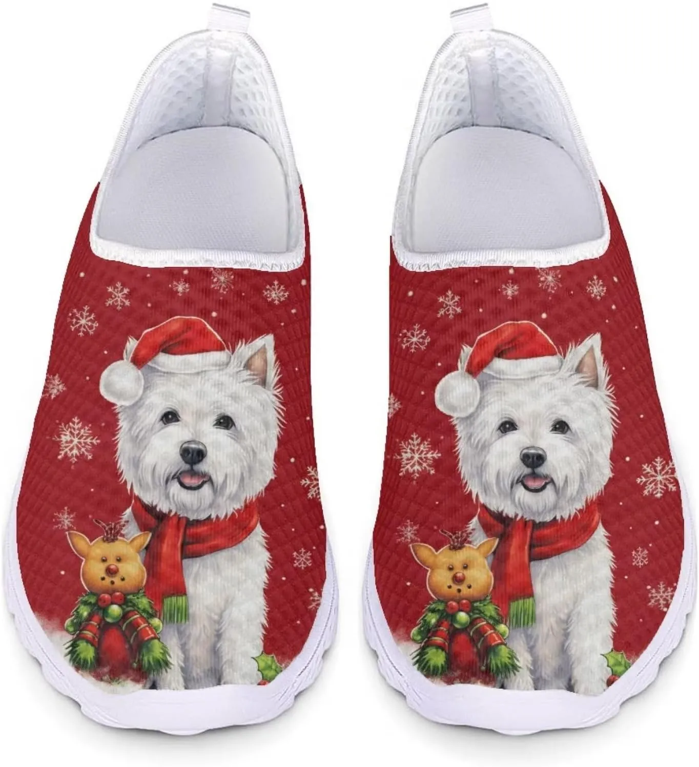 Uourmeti Christmas Shoes Sneakers for Women Casual Slip On Walking Xmas Shoes Size 5.5-11.5